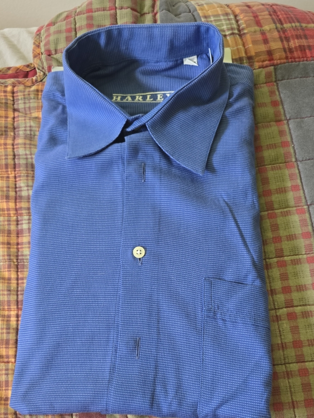 Harleys Tailored Men’s Blue Dress Shirt 100% Luxury Cotton